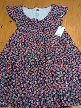 Kohl's SO Dress, NWT, Women's XS, Navy with Red Floral Print